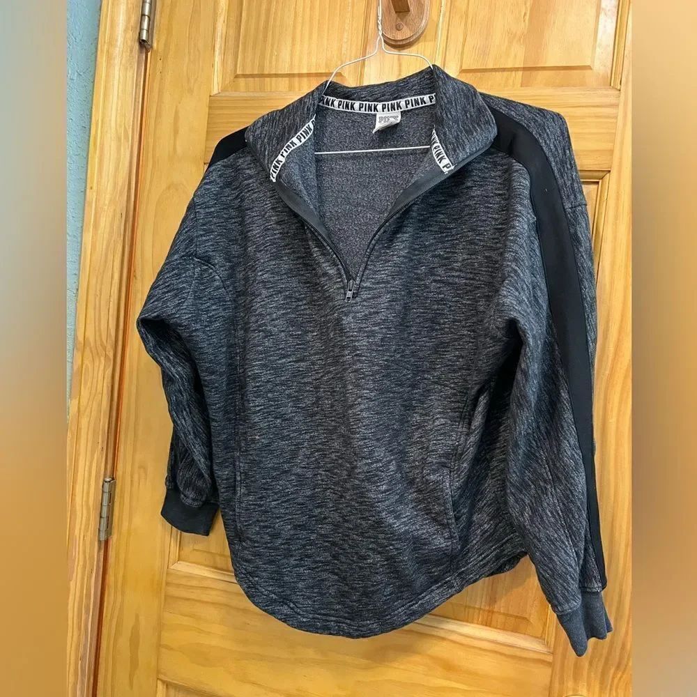 PINK size XS gray with black arm stripe half zip